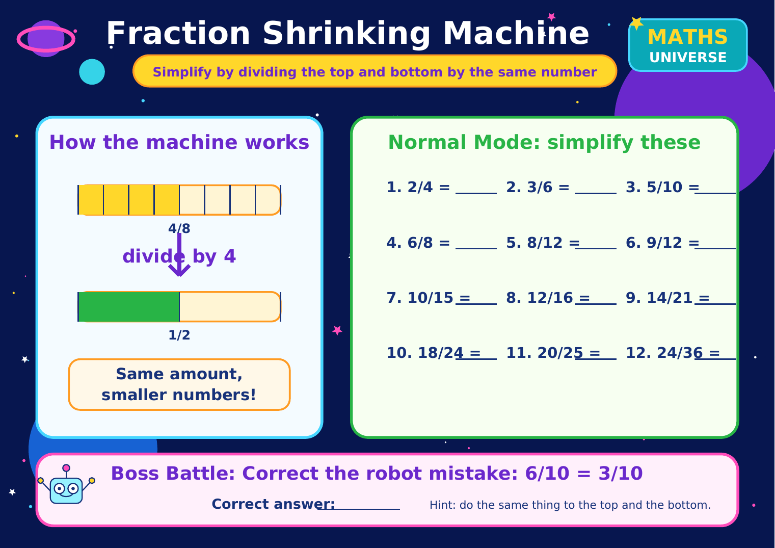 Simplifying fractions worksheet preview